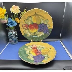 Arte Italica Hand Painted Italian Pottery 12"Dinner Plates Large Scalloped Set 2